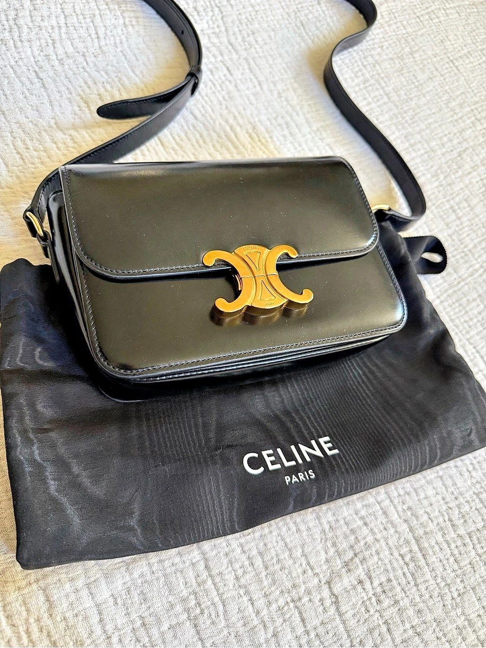 Celine Teen Triomphe Black Calfskin Leather Crossbody Bag